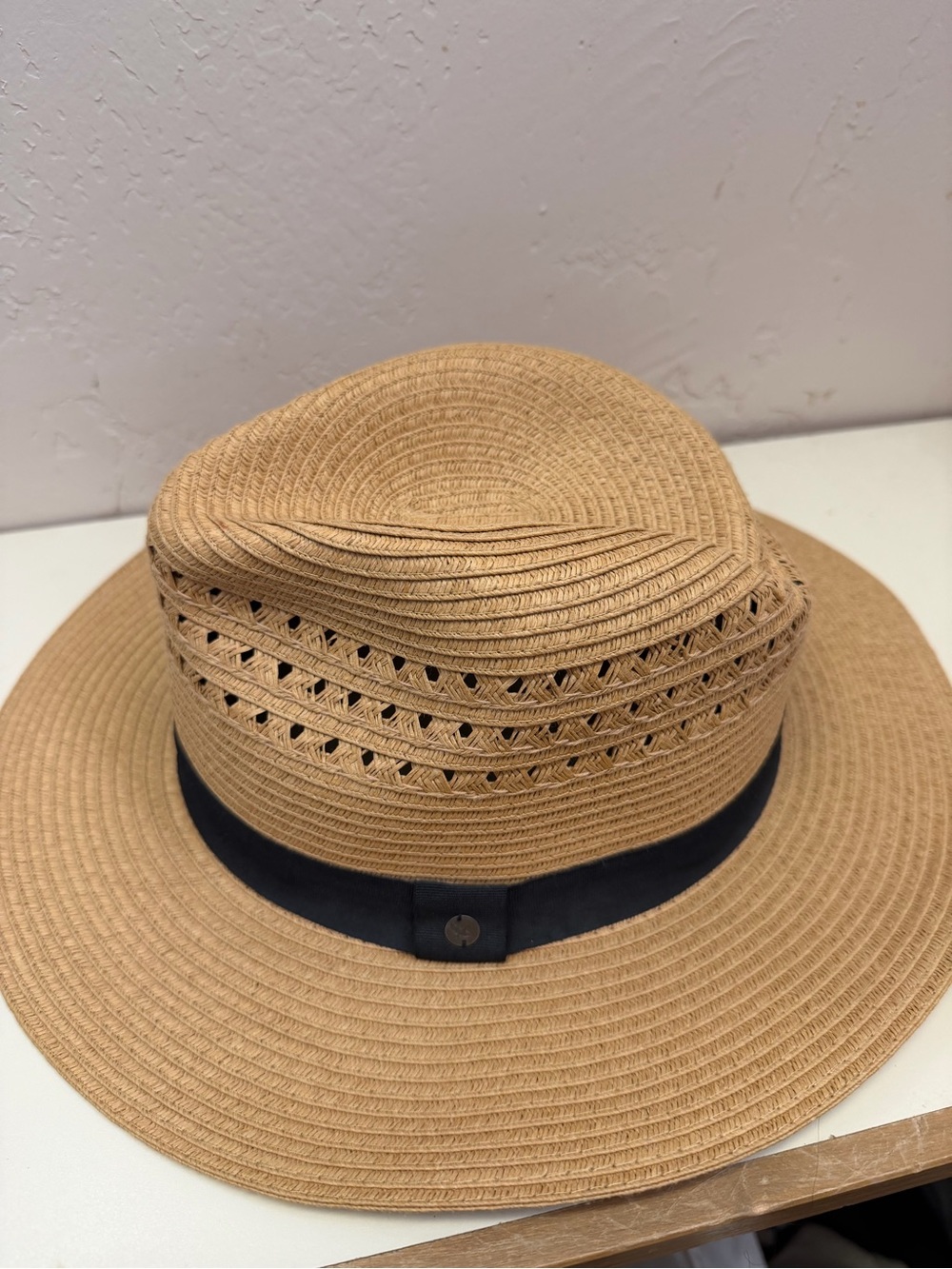 Eddie Bauer Packable Straw Sun Hat L/XL Tan Wide Brim Travel Hat